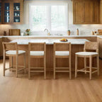 Spruce&Spring Sgabello da bar per altezza bancone in legno massello da 26" con schienale in PVC intrecciato a mano e seduta imbottita, set da 2