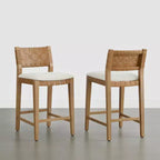 Spruce&Spring Sgabello da bar per altezza bancone in legno massello da 26" con schienale in PVC intrecciato a mano e seduta imbottita, set da 2