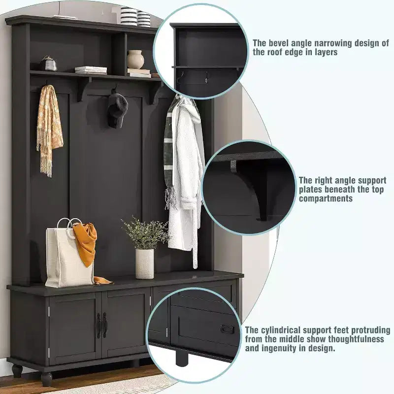 Acekool Appendiabiti Moderno con Armadietto, 2 Grandi Cassetti, Ampia Panca e 5 Ganci, Organizzatore per Ingresso Soggiorno, Nero