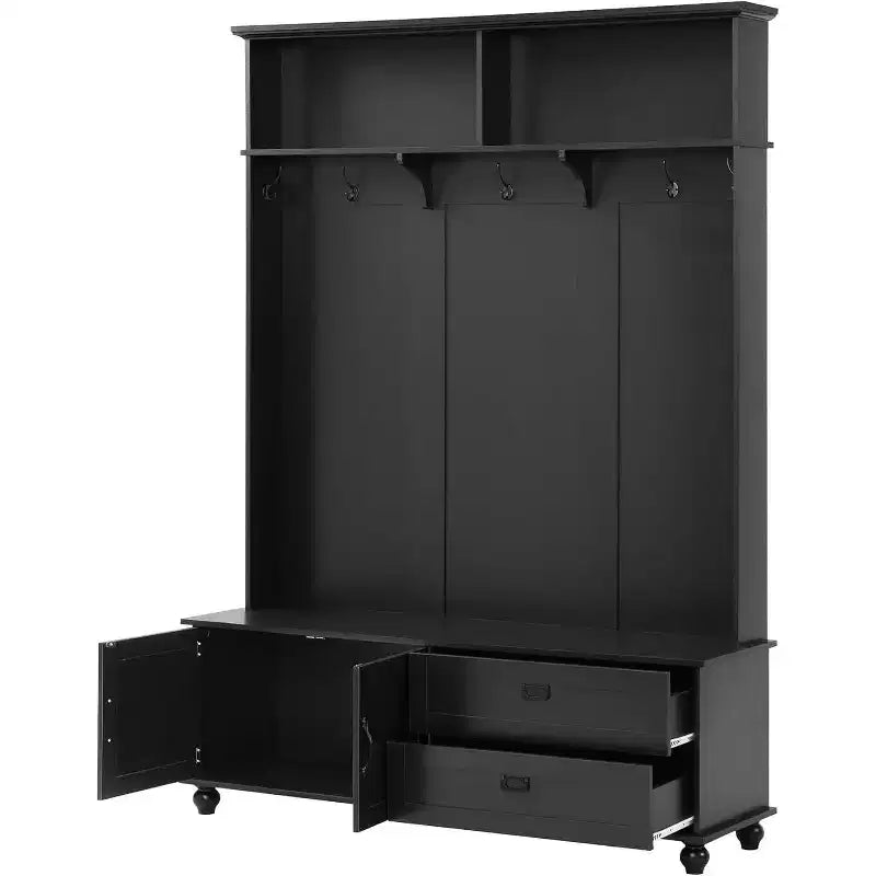 Acekool Appendiabiti Moderno con Armadietto, 2 Grandi Cassetti, Ampia Panca e 5 Ganci, Organizzatore per Ingresso Soggiorno, Nero