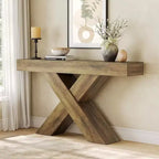 Consolle Lantine 55, tavolo stretto con design a X, per soggiorno, atrio, corridoio, ingresso, marrone rustico