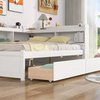 Bellemave Letto ad angolo a una piazza e mezza con cassetti contenitore, divano letto con librerie a L, divano letto ad angolo a una piazza e mezza per bambini, ragazzi e adulti, bianco