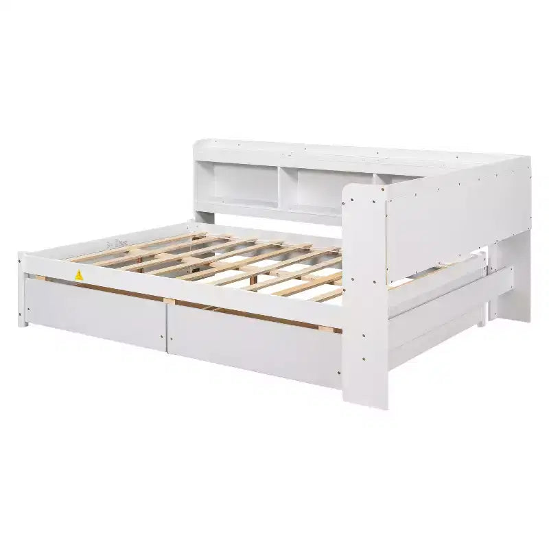 Bellemave Letto ad angolo a una piazza e mezza con cassetti contenitore, divano letto con librerie a L, divano letto ad angolo a una piazza e mezza per bambini, ragazzi e adulti, bianco