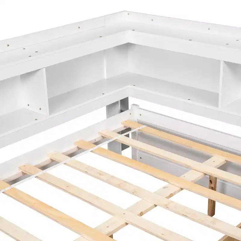 Bellemave Letto ad angolo a una piazza e mezza con cassetti contenitore, divano letto con librerie a L, divano letto ad angolo a una piazza e mezza per bambini, ragazzi e adulti, bianco