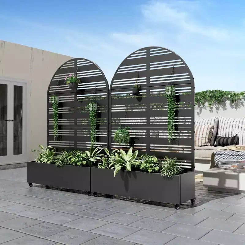 MAYEERTY 72x47 Fioriera ad Arco Nera in Ferro con Traliccio, Set da 3 Pezzi Schermo Decorativo da Giardino per Patio e Balcone