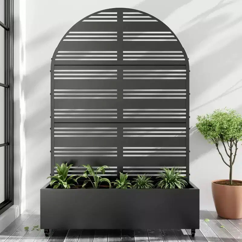 MAYEERTY 72x47 Fioriera ad Arco Nera in Ferro con Traliccio, Set da 3 Pezzi Schermo Decorativo da Giardino per Patio e Balcone