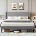 Coolmee Upholstered Full/Queen/King Bed Frame with Wingback Headboard, Velvet Upholstery Platform Bed, No Box Spring Needed, Wood Slats Support