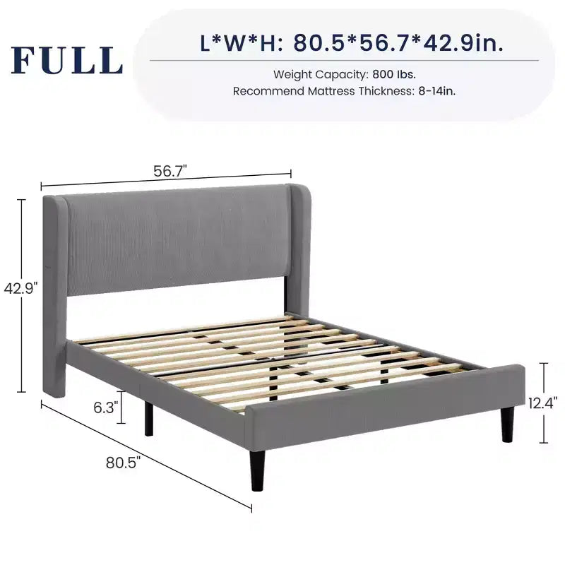 Coolmee - Letto imbottito completo/queen/king size con testiera ad ali, letto a piattaforma con rivestimento in velluto, non necessita di box spring, supporto con doghe in legno