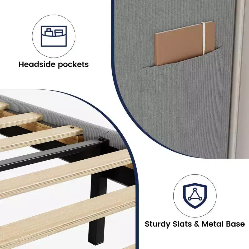 Coolmee - Letto imbottito completo/queen/king size con testiera ad ali, letto a piattaforma con rivestimento in velluto, non necessita di box spring, supporto con doghe in legno