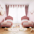 Coolmee Struttura Letto Singolo/Singolo XL, con Rivestimento in Velluto e Testiera Regolabile in Altezza per Bambini e Ragazzi, con Supporto a Doghe in Legno