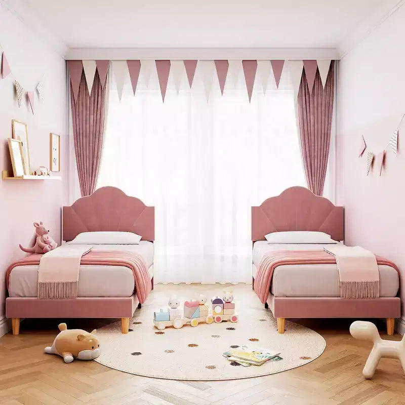 Coolmee Struttura Letto Singolo/Singolo XL, con Rivestimento in Velluto e Testiera Regolabile in Altezza per Bambini e Ragazzi, con Supporto a Doghe in Legno