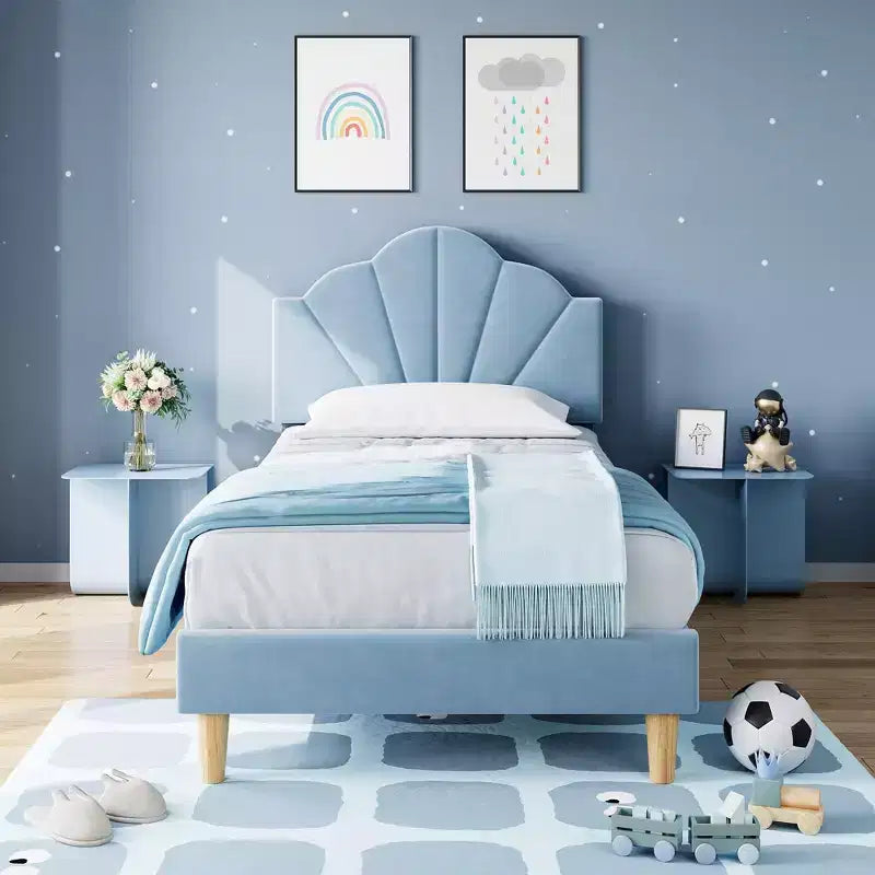 Coolmee Struttura Letto Singolo/Singolo XL, con Rivestimento in Velluto e Testiera Regolabile in Altezza per Bambini e Ragazzi, con Supporto a Doghe in Legno