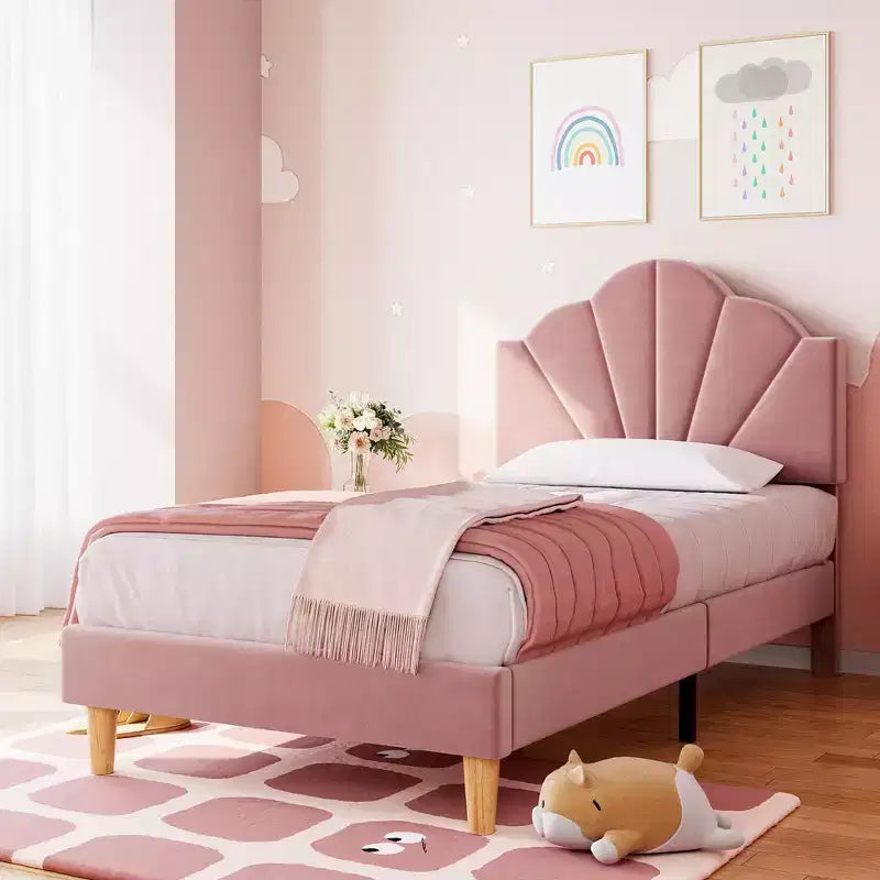 Coolmee Struttura Letto Singolo/Singolo XL, con Rivestimento in Velluto e Testiera Regolabile in Altezza per Bambini e Ragazzi, con Supporto a Doghe in Legno