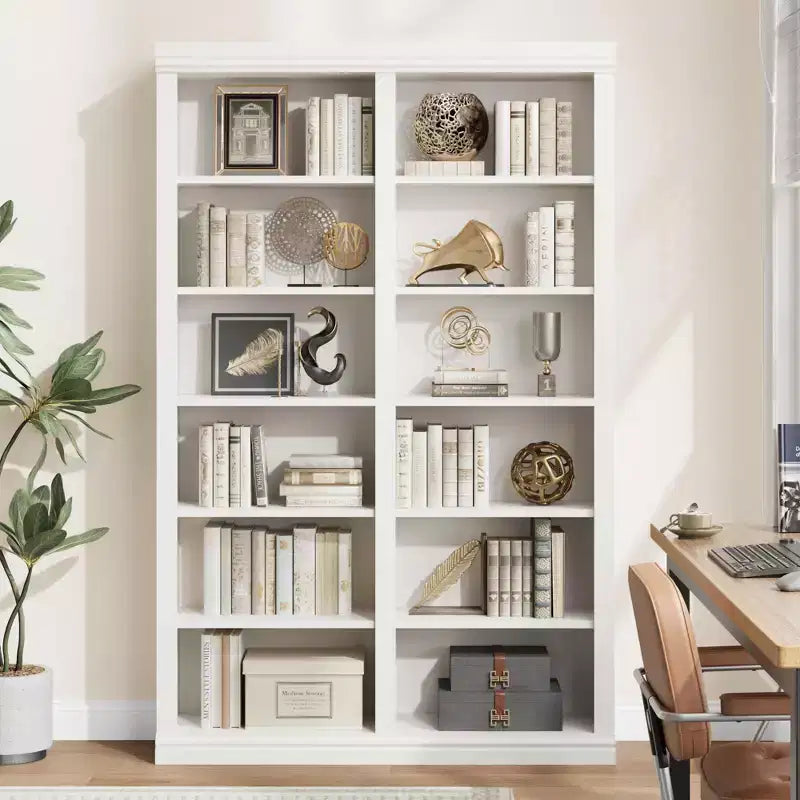 Scaffale alto 74,5" con doppio ripiano, libreria extra large, libreria a 6 ripiani doppia larghezza con 12 scomparti, librerie ampie indipendenti