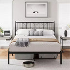 Struttura Letto Matrimoniale, Struttura Letto a Piattaforma Matrimoniale con Testiera, Supporto a Doghe in Metallo Resistente, Base per Materasso, Design Silenzioso, Facile Installazione