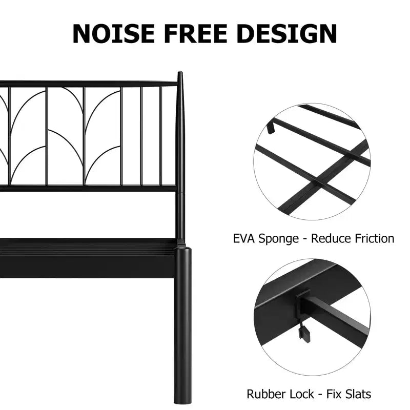 Struttura Letto Matrimoniale, Struttura Letto a Piattaforma Matrimoniale con Testiera, Supporto a Doghe in Metallo Resistente, Base per Materasso, Design Silenzioso, Facile Installazione