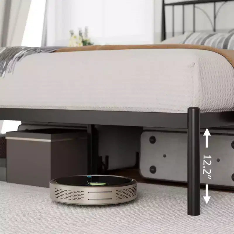 Struttura Letto Matrimoniale, Struttura Letto a Piattaforma Matrimoniale con Testiera, Supporto a Doghe in Metallo Resistente, Base per Materasso, Design Silenzioso, Facile Installazione