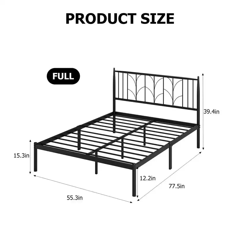 Struttura Letto Matrimoniale, Struttura Letto a Piattaforma Matrimoniale con Testiera, Supporto a Doghe in Metallo Resistente, Base per Materasso, Design Silenzioso, Facile Installazione