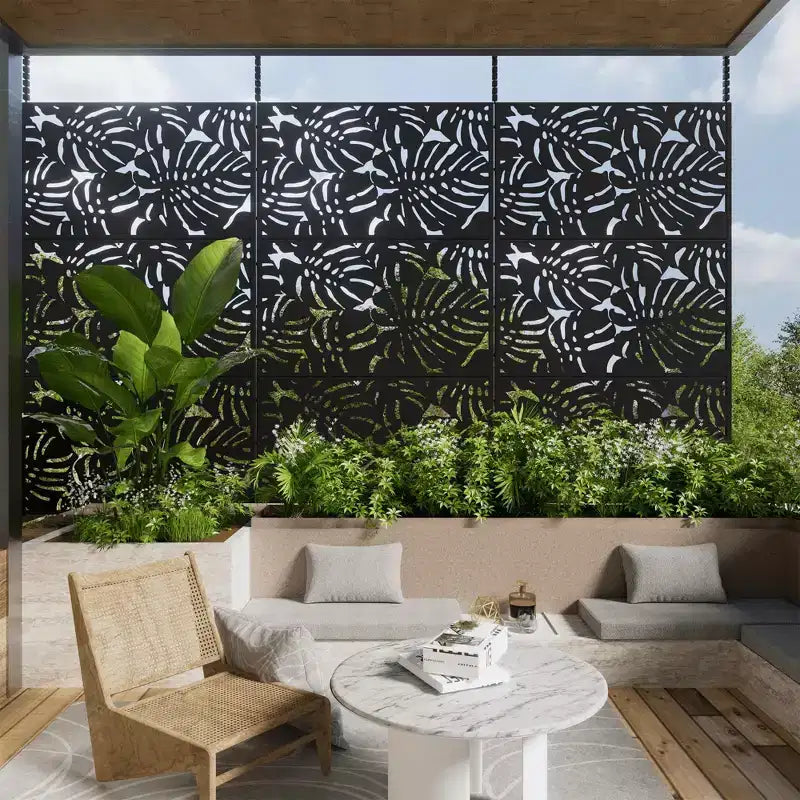 MAYEERTY 72H Divisorio per Ambienti Rettangolare, con Telaio Zincato in Metallo, Schermo per la Privacy Autoportante, Recinzione da Giardino, Patio Nero