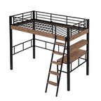 Letto a soppalco singolo in metallo con scrivania, struttura letto a soppalco singola con mensole portaoggetti per camera da letto, dormitorio di bambini e ragazzi