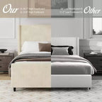 Struttura letto Whisen con rivestimento in velluto a coste e testiera ad ali – Crema