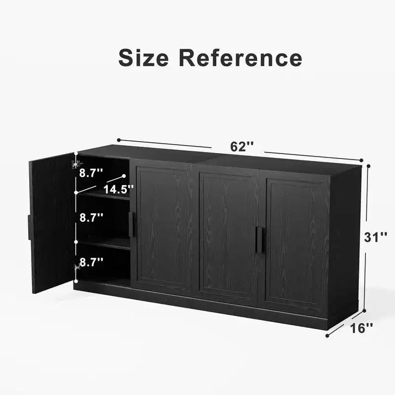 PexFix 62 L x 31 A Credenza Mobile Buffet Mobile Dispensa da Cucina Stile Rustico con Ripiani Regolabili per Cucina Sala da Pranzo Soggiorno Nero