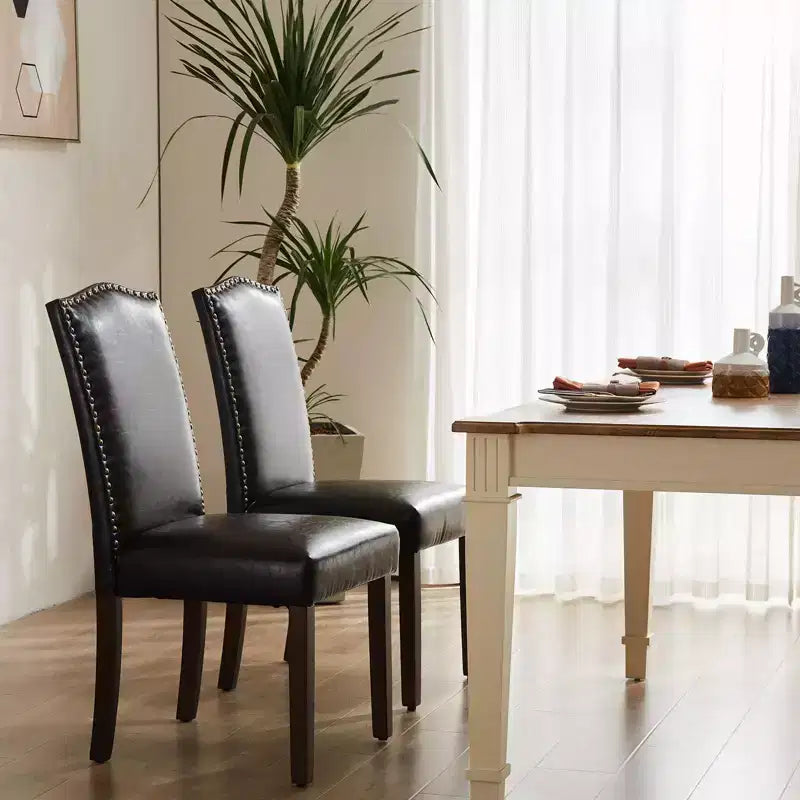 Okak Set di 2 Sedie da Pranzo con Schienale Alto Rivestite in PU e Borchie, Sedie da Pranzo Senza Braccioli per Sala da Pranzo, Cucina
