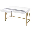 HomeRoots 50 Tavolino da trucco bianco e oro in legno e acciaio con due cassetti