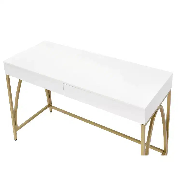 HomeRoots 50 Tavolino da trucco bianco e oro in legno e acciaio con due cassetti