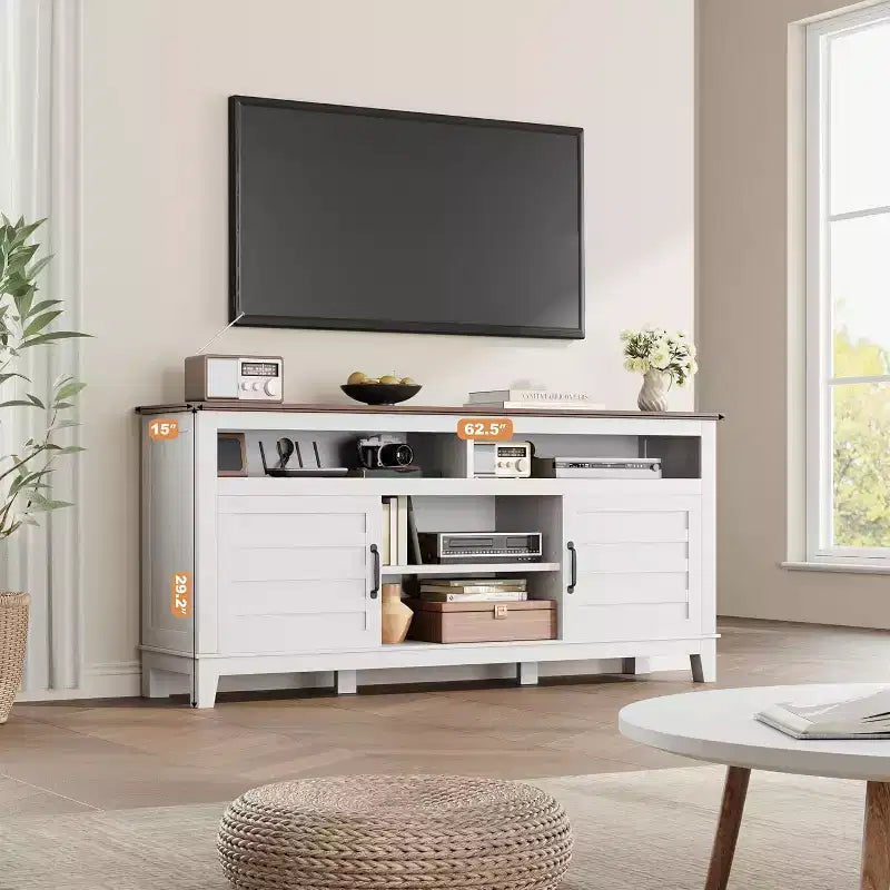 Mobile TV da 63'', Console TV moderna in stile rustico per soggiorno con ripiani regolabili, Centro di intrattenimento per casa/ufficio