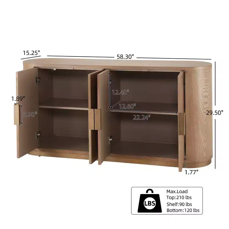 Christopher Knight Home Arvenia, credenza a buffet moderna da 58,3'' con 4 ante e ripiani regolabili