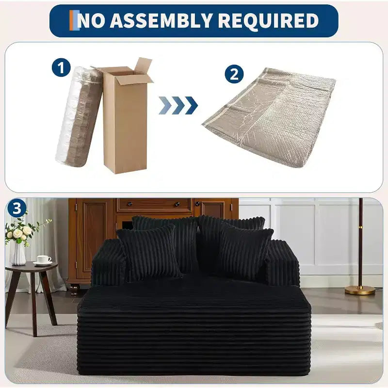 Acekool 61 Poltrone lounge oversize, divano extra-large in velluto a coste, 4 cuscini e braccioli, comodo divanetto per soggiorno o camera da letto, nero