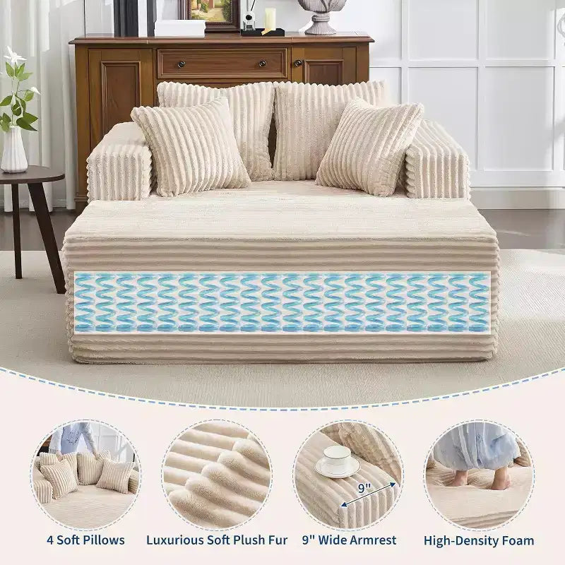 Acekool 61 Poltrone lounge oversize, divano extra-large in velluto a coste, 4 cuscini e braccioli, comodo divanetto per soggiorno o camera da letto, nero