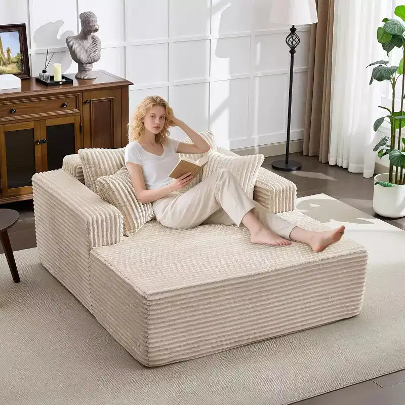Acekool 61 Poltrone lounge oversize, divano extra-large in velluto a coste, 4 cuscini e braccioli, comodo divanetto per soggiorno o camera da letto, nero