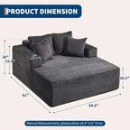 Acekool 61 Poltrone lounge oversize, divano extra-large in velluto a coste, 4 cuscini e braccioli, comodo divanetto per soggiorno o camera da letto, nero