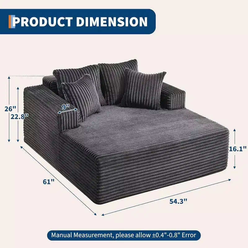 Acekool 61 Poltrone lounge oversize, divano extra-large in velluto a coste, 4 cuscini e braccioli, comodo divanetto per soggiorno o camera da letto, nero
