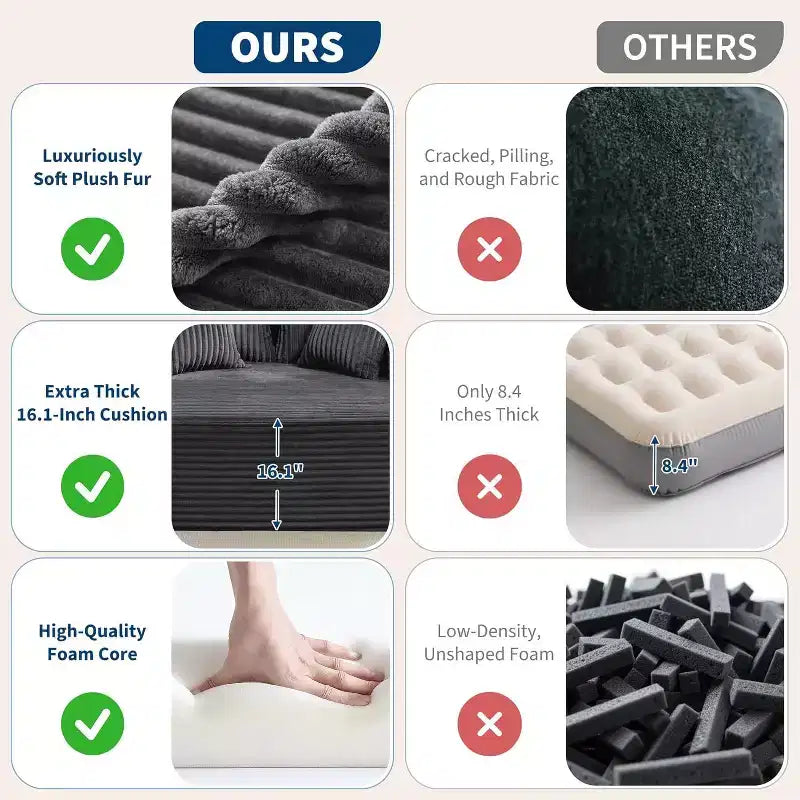 Acekool 61 Poltrone lounge oversize, divano extra-large in velluto a coste, 4 cuscini e braccioli, comodo divanetto per soggiorno o camera da letto, nero