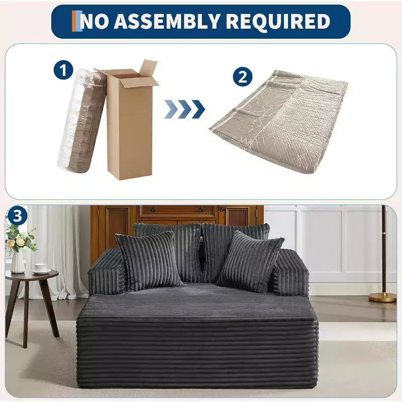 Acekool 61 Poltrone lounge oversize, divano extra-large in velluto a coste, 4 cuscini e braccioli, comodo divanetto per soggiorno o camera da letto, nero