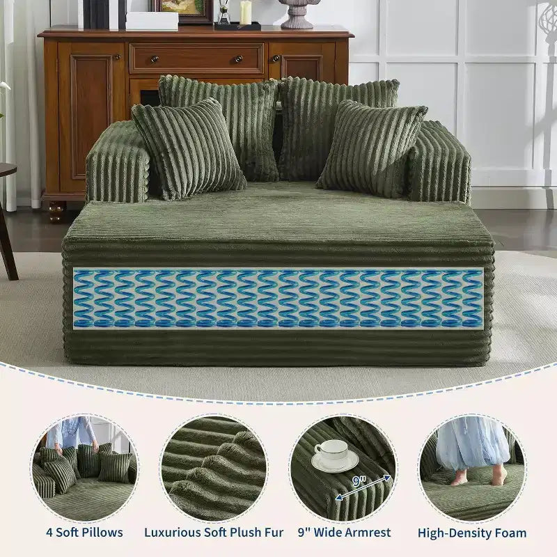 Acekool 61 Poltrone lounge oversize, divano extra-large in velluto a coste, 4 cuscini e braccioli, comodo divanetto per soggiorno o camera da letto, nero