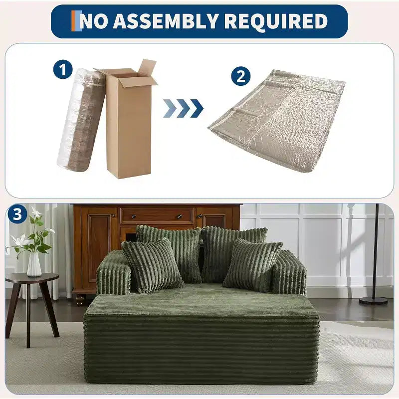 Acekool 61 Poltrone lounge oversize, divano extra-large in velluto a coste, 4 cuscini e braccioli, comodo divanetto per soggiorno o camera da letto, nero