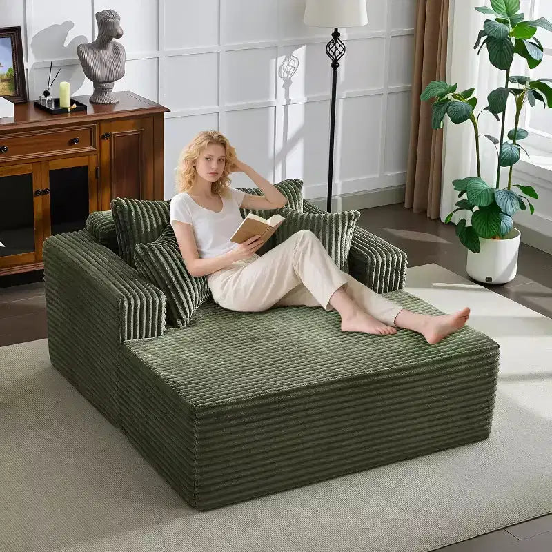 Acekool 61 Poltrone lounge oversize, divano extra-large in velluto a coste, 4 cuscini e braccioli, comodo divanetto per soggiorno o camera da letto, nero