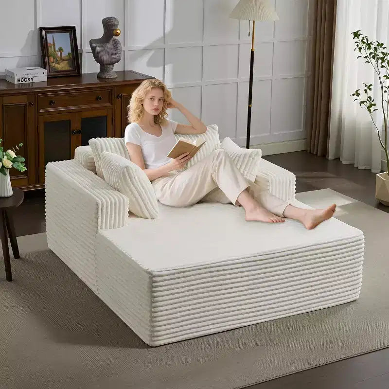 Acekool 61 Poltrone lounge oversize, divano extra-large in velluto a coste, 4 cuscini e braccioli, comodo divanetto per soggiorno o camera da letto, nero