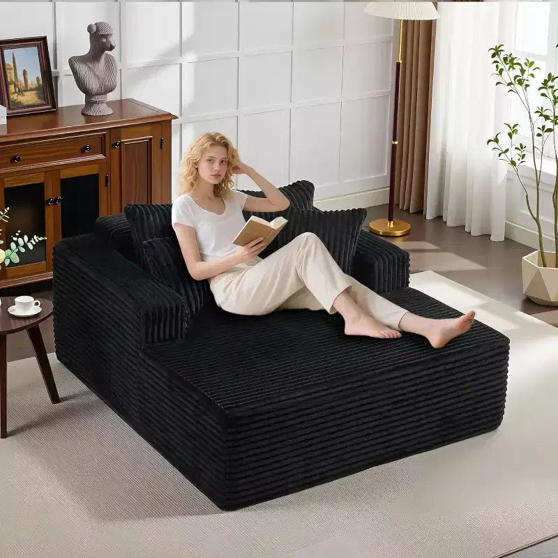 Acekool 61 Poltrone lounge oversize, divano extra-large in velluto a coste, 4 cuscini e braccioli, comodo divanetto per soggiorno o camera da letto, nero