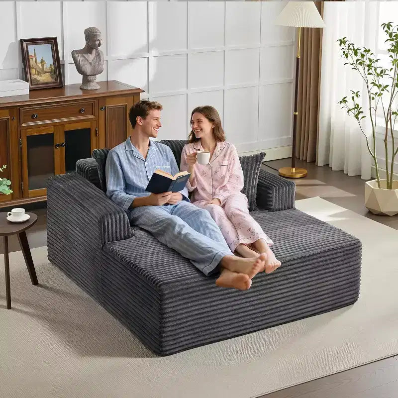 Acekool 61 Poltrone lounge oversize, divano extra-large in velluto a coste, 4 cuscini e braccioli, comodo divanetto per soggiorno o camera da letto, nero