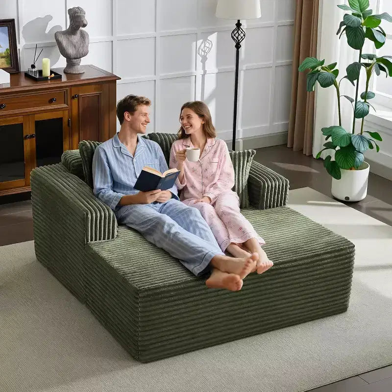 Acekool 61 Poltrone lounge oversize, divano extra-large in velluto a coste, 4 cuscini e braccioli, comodo divanetto per soggiorno o camera da letto, nero