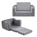 VEVOR 2-in-1 Kids Sofa, Foldable Toddler Soft Couch with Armrests, Made of 28D Sponge & Short Pile, Convertible Toddler Chair to Lounger, M, Gray