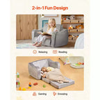 VEVOR Divano per bambini 2 in 1, Morbido divano pieghevole per bambini con braccioli, Realizzato in spugna 28D e pelo corto, Sedia trasformabile per bambini in chaise longue, M, Grigio