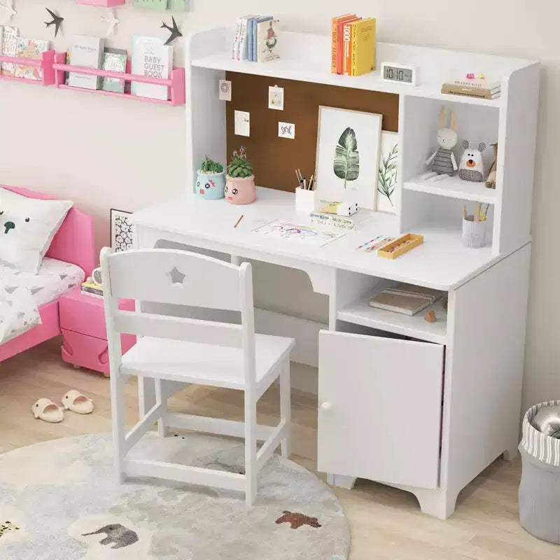 Set scrivania e sedia GustoWave Kids con credenza, armadietto, tavolo da scrittura in legno per bambini per camera da letto e studio