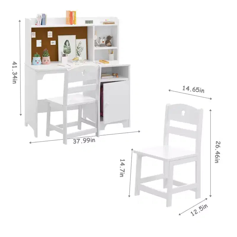 Set scrivania e sedia GustoWave Kids con credenza, armadietto, tavolo da scrittura in legno per bambini per camera da letto e studio