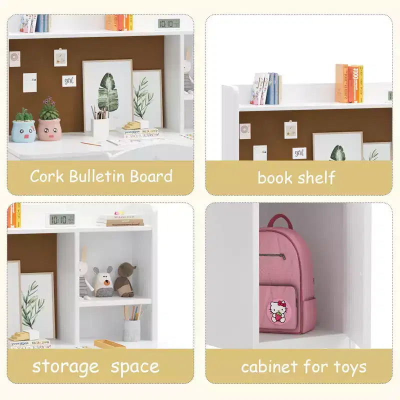 Set scrivania e sedia GustoWave Kids con credenza, armadietto, tavolo da scrittura in legno per bambini per camera da letto e studio